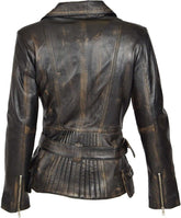 Distressed Brown Double Breasted Real Leather Motorcycle Jacket for Women - MNCLeather